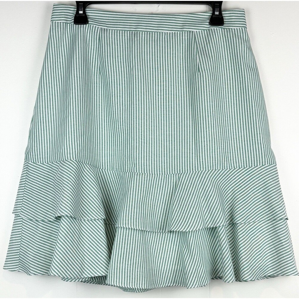 Anthropologie Hutch Skirt Sz 8 Green Tiered Striped Ruffled Classic Preppy NEW